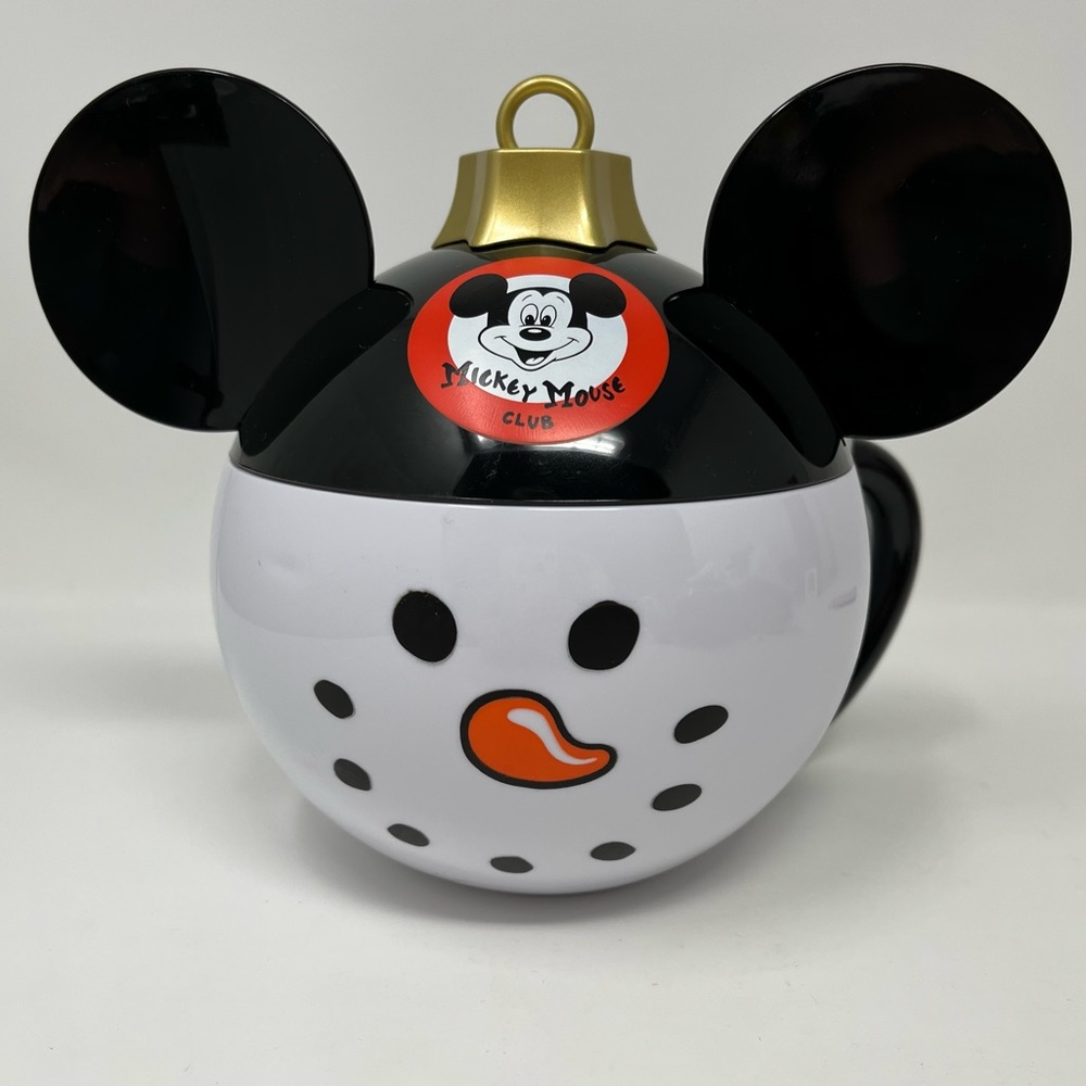 Disney Parks Snowman Ornament Mug Mickey Mouse Club Ears Lid Handle Plastic